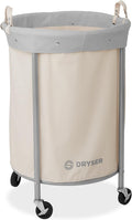 Dryser Laundry Basket with Wheels, 65 Gal. Commercial Round Rolling Laundry Hamper with Steel Cart, 4 Casters and 2 Brakes, Removable Liner - White