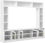 Merax 95" Entertainment Center for TVs up to 80", All-in-One TV Stand with Bookshelves & Storage Cabinets & Tempered Glass Doors & Adjustable Shelves, Modern Living Room Wall Unit Media Console, White