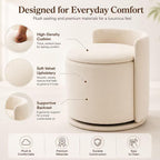 Velvet Ottoman with Storage and Back 360°Swivel Makeup Chair 17" D x 17" W x 20" H Multipurpose Soft Seat Ottoman Small Side Table Hallway Footstools for Living Room Dorm (Cream)