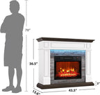 44" Electric Fireplace Mantel, LED Farmhouse TV Stand with Electric Fireplace Heater, Stacked Stone Surround and Remote Control 3D Realistic Flame, White Fireplace for Living Room Bedroom