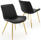 Brage Living Dining Chairs Set of 2, PU Leather Modern Armless Kitchen Dining Room Chairs, Upholstered Accent Side Chairs with Metal Legs (Black, Gold Legs)