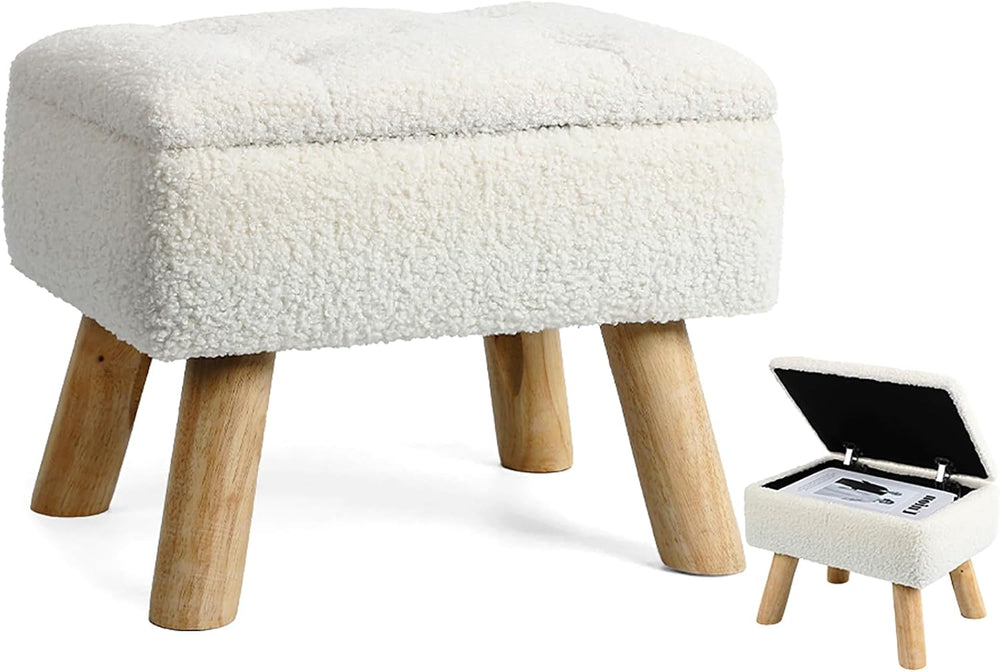 OGEMXU Storage Ottoman, Small Foot Stool Ottoman with Storage, Boucle Teddy V...