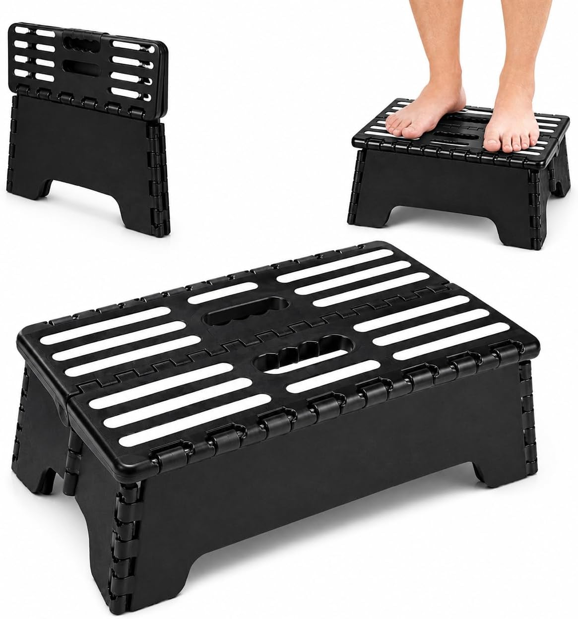 Folding Step Stool 5 Inch, Foldable Plastic Step Stool with Non-Slip Textured Surface and Carry Handle, Portable Compact Stool for Kitchen, Bathroom, Closet, RV, Garage and Home Use