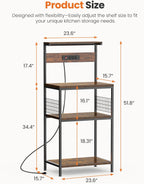 Sweetcrispy 23.6'' Small Bakers Rack with Power Outlet for Kitchen Storage | Microwave Stand with Adjustable Shelf for Coffee Bar Station, Small Apartment, Counter Space Saving, Rustic Brown