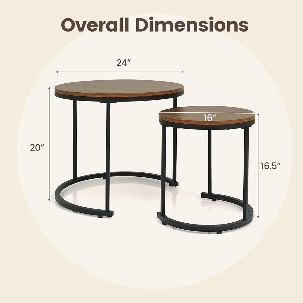 GOFLAME Nesting Coffee Tables Set of 2, Stacking Round Center Table with Wood...