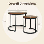 GOFLAME Nesting Coffee Tables Set of 2, Stacking Round Center Table with Wooden Tabletop & Powder Coated Steel Frame, Living Room Coffee End Table Set for Apartment, Bedroom (Brown & Black)