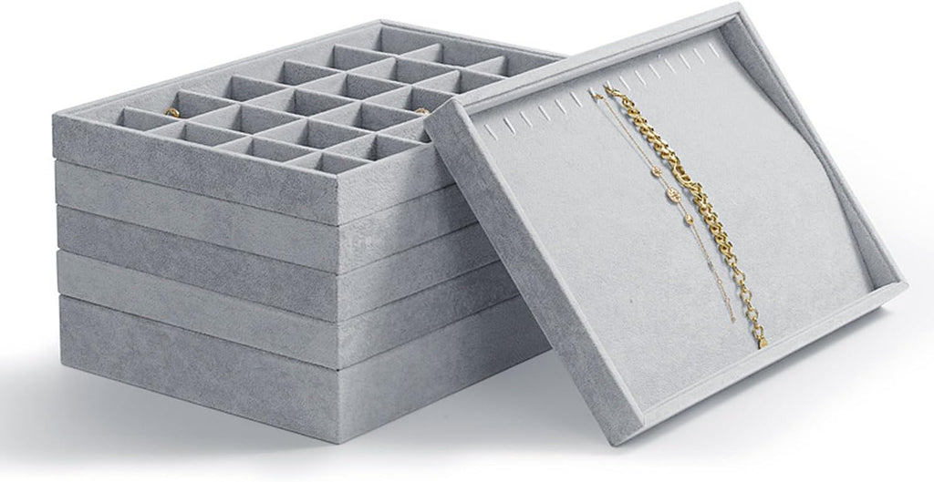 Oirlv Velvet Jewelry Tray 24 Grid liner Pendant Earrings Organizer Storage Trays Showcase Display Jewelry Holder