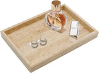 Real Natural Travertine Tray for Bathroom, Vanity, Kitchen and Desktop, Rectangle Genuine Travertine Stone Tray for Jewelry, Cosmetics, Candles, Lotion, Perfume and Home Decor