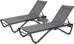 Kozyard 3-Piece Outdoor Chaise Lounge Chair Set, All Aluminum Frame | Textilene Fabric, Fully Flat Adjustable Reclining Patio Lounger for Poolside, Sunbathing & Backyard, Gray, 2Chairs + Table