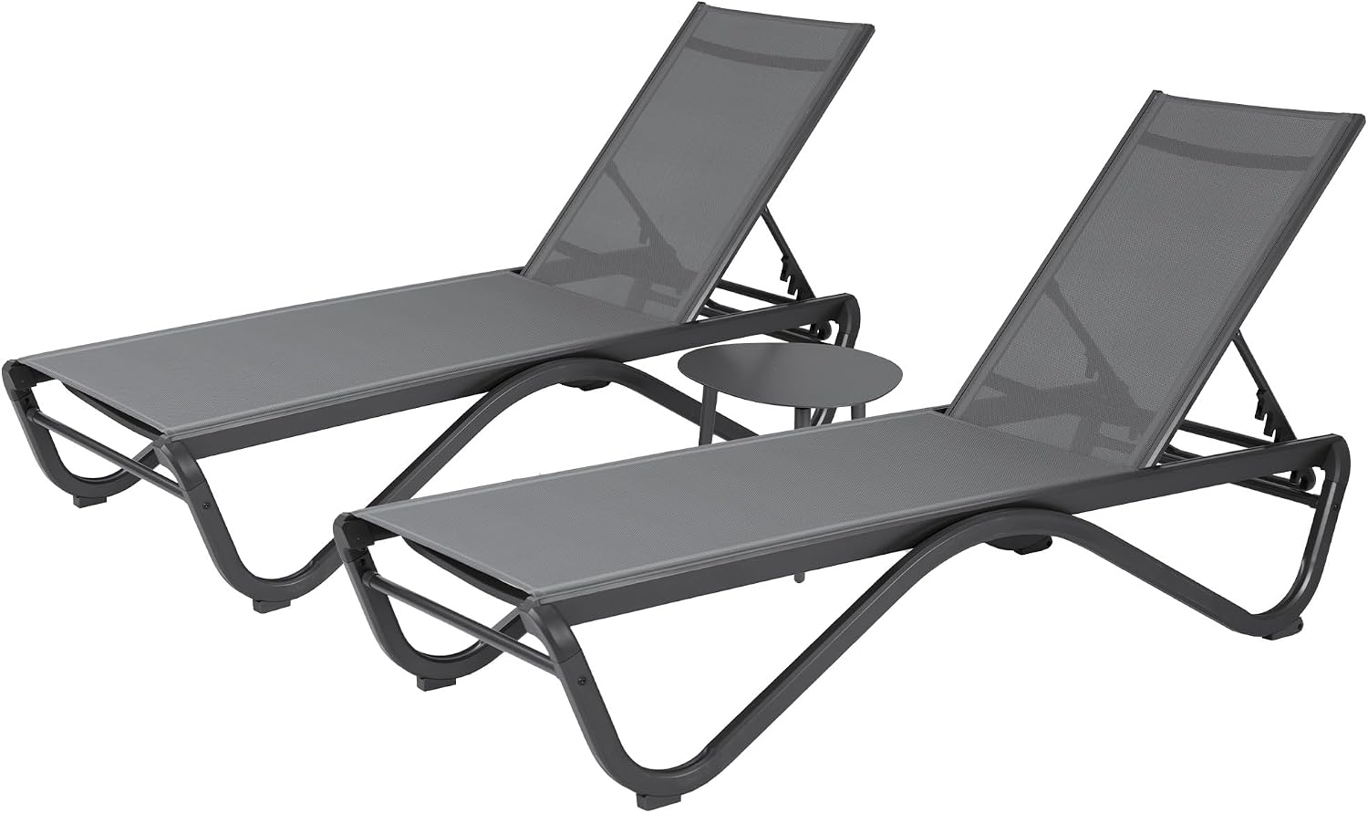 Kozyard 3-Piece Outdoor Chaise Lounge Chair Set, All Aluminum Frame | Textilene Fabric, Fully Flat Adjustable Reclining Patio Lounger for Poolside, Sunbathing & Backyard, Gray, 2Chairs + Table
