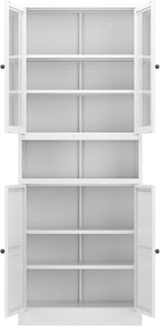 72" Tall Metal Kitchen Pantry Cabinet with Glass Doors & Adjustable Shelves, Freestanding Storage Cabinet Credenza Organizer Utility Cupboard for Pantry, Kitchen, Bathroom
