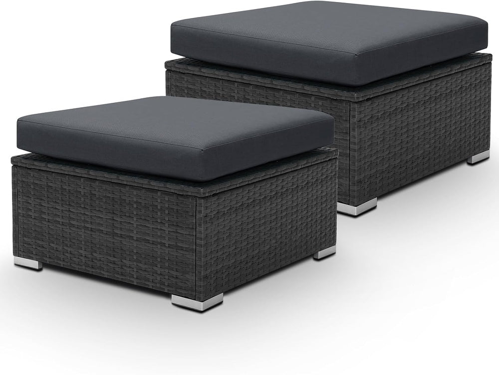 BULEXYARD 2 Pieces PE Rattan Patio Furniture Ottoman Sofas with Thick Cushion...
