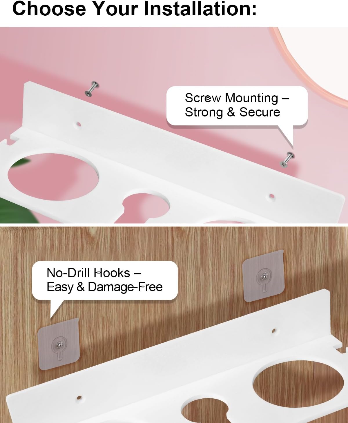 Hair Tool Organizer, Hair Dryer Holder with Heatproof Steel Cups, Acrylic Vanity Organizer for Curling Iron, Flat Iron & Hair Brushes, Perfect for Bathroom (White, Compact)