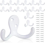 15Pack Coat Hooks Wall Hooks for Hanging, Heavy Duty Double Prong Metal Hook Wall Mounted for Living Room, Bathroom, Kitchen, Bedroom for Coat, Bag, Scarf, Towel, Hat, Key, Cup (White)