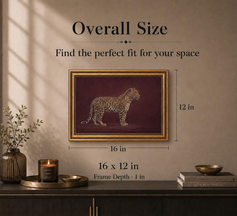 Gold Framed 3D Textured Wall Art, Vintage Burgundy Cheetah Canvas Prints, Min...