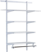 Rubbermaid Configurations Deluxe Custom Closet Kit 3-6 Ft. Adjustable Metal Wire Shelving White Finish Expandable Organization System Hardware Included for Home Closet/Pantry/Laundry/Mudroom