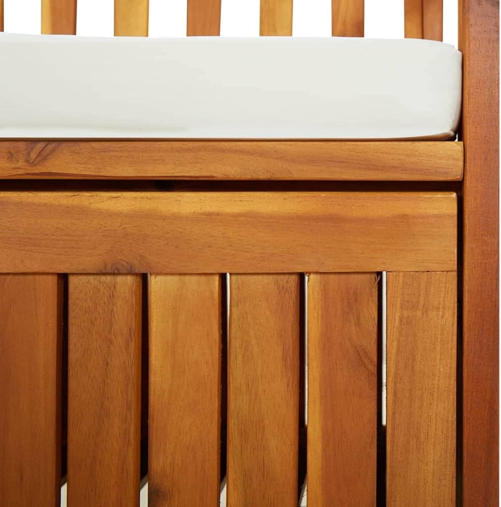 Outdoor Storage Bench with Cream Cushion, 67 Inch Acacia Wood Patio Entryway ...