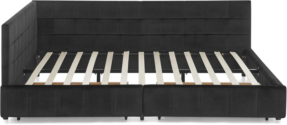 King Size Storage Bed Frame with Upholstered Tufted Headboard, Platform Bed w...