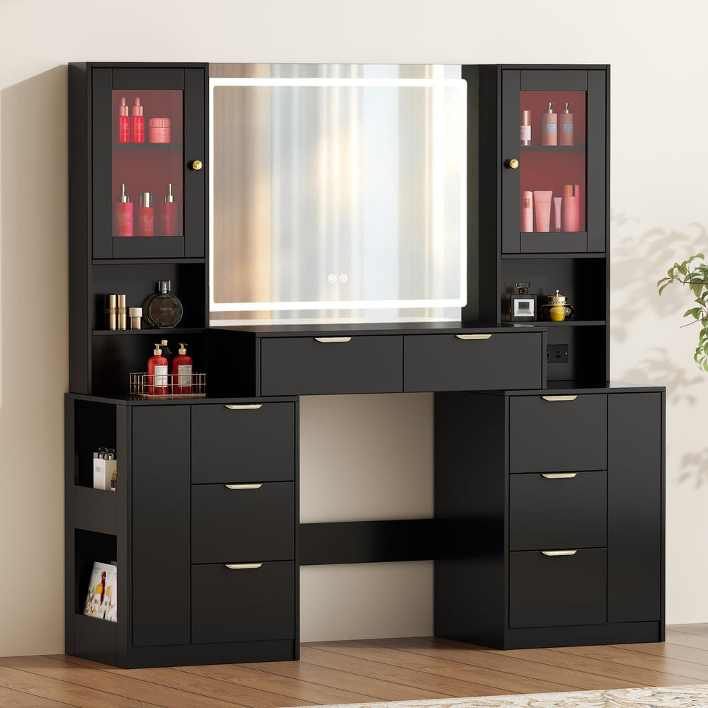 Chrangmay 55.4" Big Modern Vanity Desk with Mirror and Lights,Makeup Van...