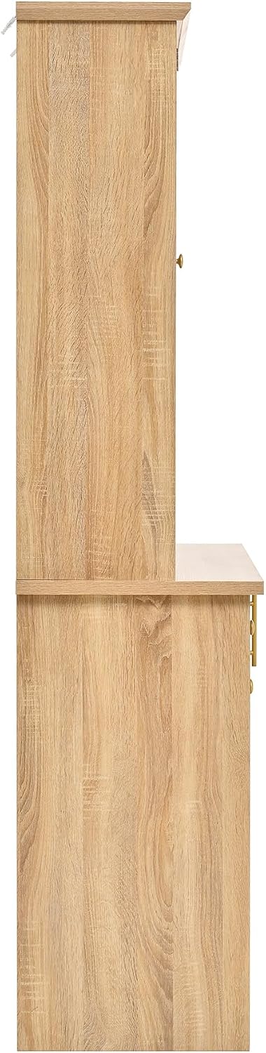 Farmhouse Kitchen Pantry Cabinet 35.4x17.7x74.8inch Freestanding Buffet with Hutch,Tall Kitchen Pantry Storage Cabinet with Wine Rack and Adjustable Shelves for Home Dining Living Room,Natural