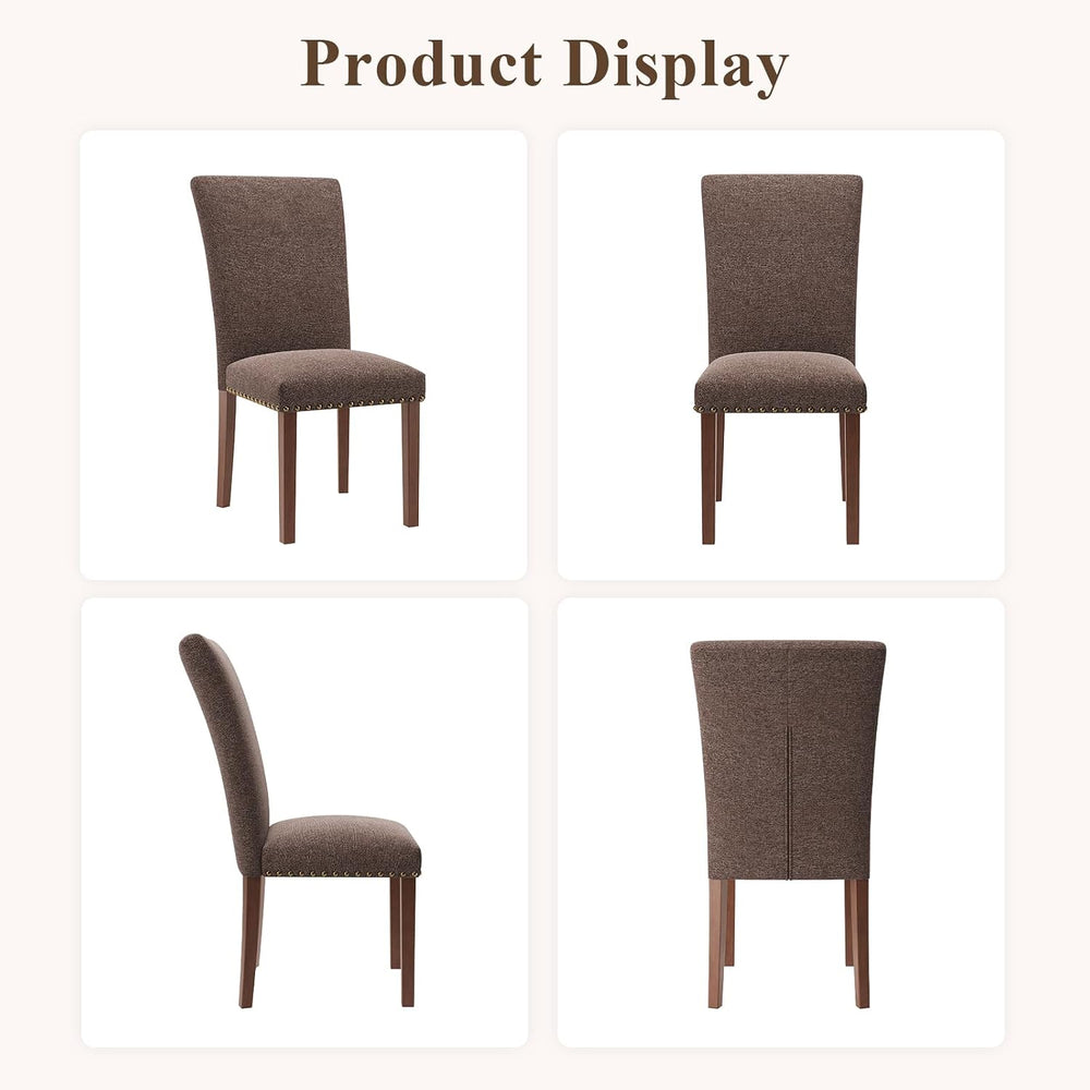 Farmhouse Dining Chairs Set of 6, High Back with Wooden Legs and Nailhead Tri...