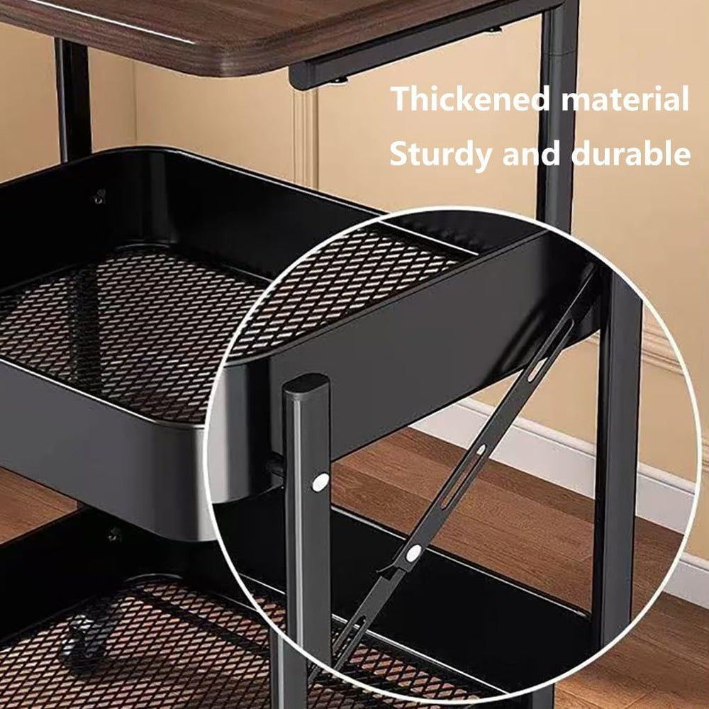 Foldable Narrow Modern Sofa Table with Open Storage Shelves, Movable Side Tab...
