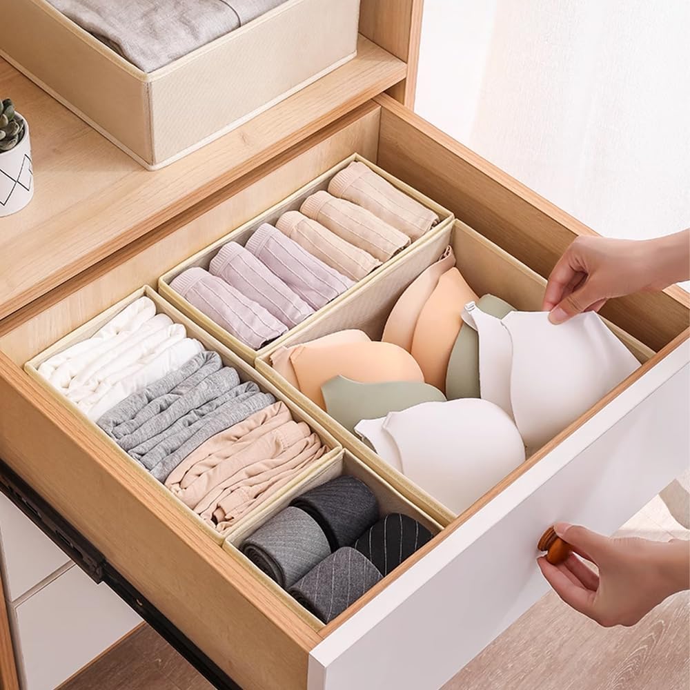 Drawer Organizer Clothes - 14 Pack Beige Dresser Organizer for Baby Clothes, Underwear, Socks, Foldable Closet Storage Divider Bins for Nursery, Bedroom, Dorm