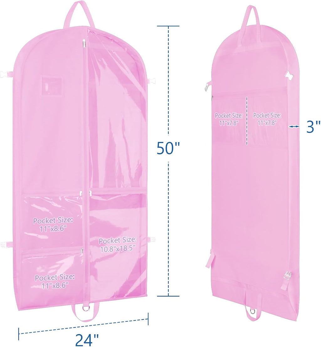 Zilink Clear Dance Costume Garment Bag Dance Bags for Teenagers 50 in, Pink | 5 Clear Zipper, Pockets, Buckles, Carry Handles, for Teen Girls Dancers for Dance Competition Theatre Cheer Closet Storage