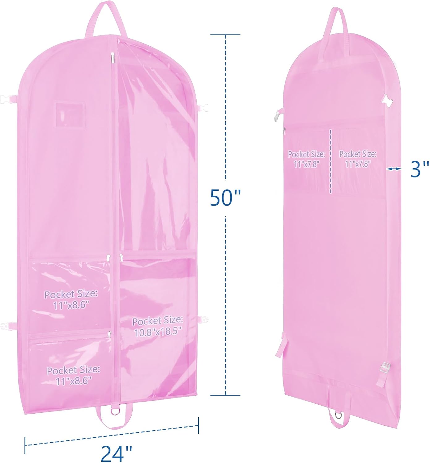 Zilink Clear Dance Costume Garment Bag Dance Bags for Teenagers 50 in, Pink | 5 Clear Zipper, Pockets, Buckles, Carry Handles, for Teen Girls Dancers for Dance Competition Theatre Cheer Closet Storage
