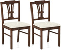 Giantex Wooden Dining Chairs Set of 2, Upholstered Kitchen Chairs with Solid Rubber Wood Frame, Hollowed Backrest & Soft Padded Seat, Armless Dining Chairs for Kitchen, Dining Room, Brown & Beige