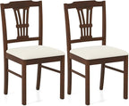 Giantex Wooden Dining Chairs Set of 2, Upholstered Kitchen Chairs with Solid Rubber Wood Frame, Hollowed Backrest & Soft Padded Seat, Armless Dining Chairs for Kitchen, Dining Room, Brown & Beige