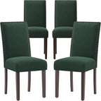 COLAMY Green Velvet Dining Chairs Set of 4 – Upholstered Kitchen & Dining Room Chairs with Nailhead Trim, Soft High-Density Cushion and Solid Wood Legs for Dining Room, Kitchen, Living Room