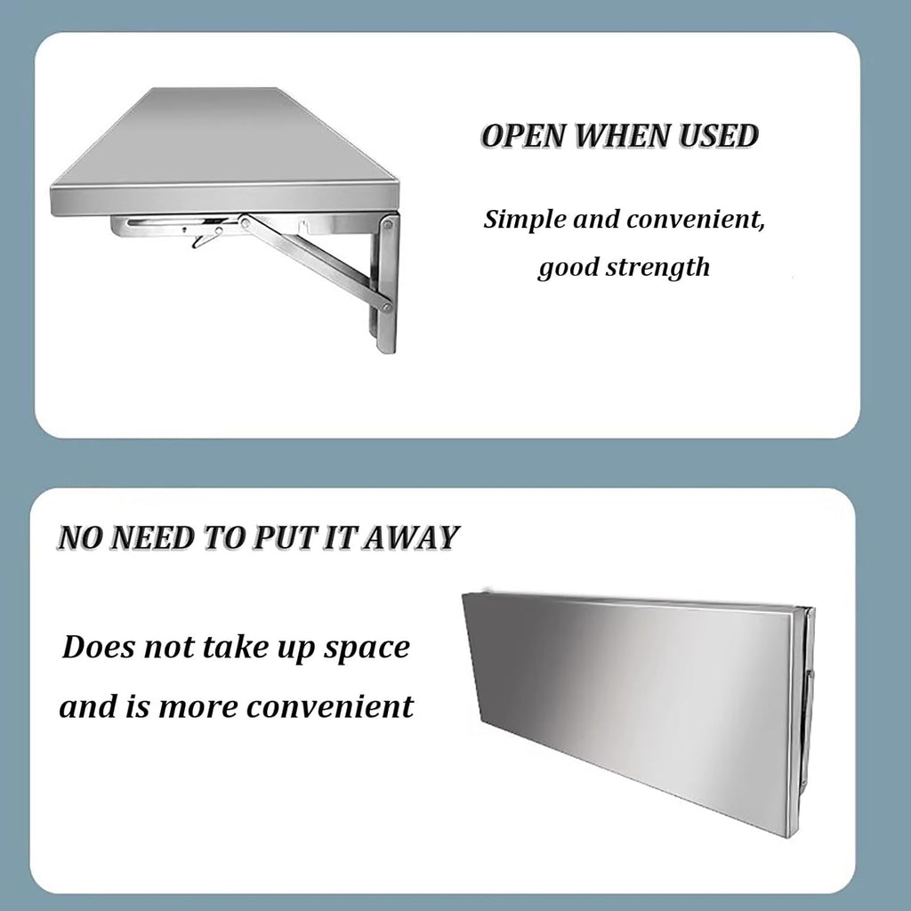 Stainless Steel Folding Wall Shelf,Stainless Steel Wall Mount Folding Table, Wall-Mounted Folding Table,for Laundry Room,Kitchen, Restaurant,Folding Design,Space Saving. (Size : L60*W40cm)