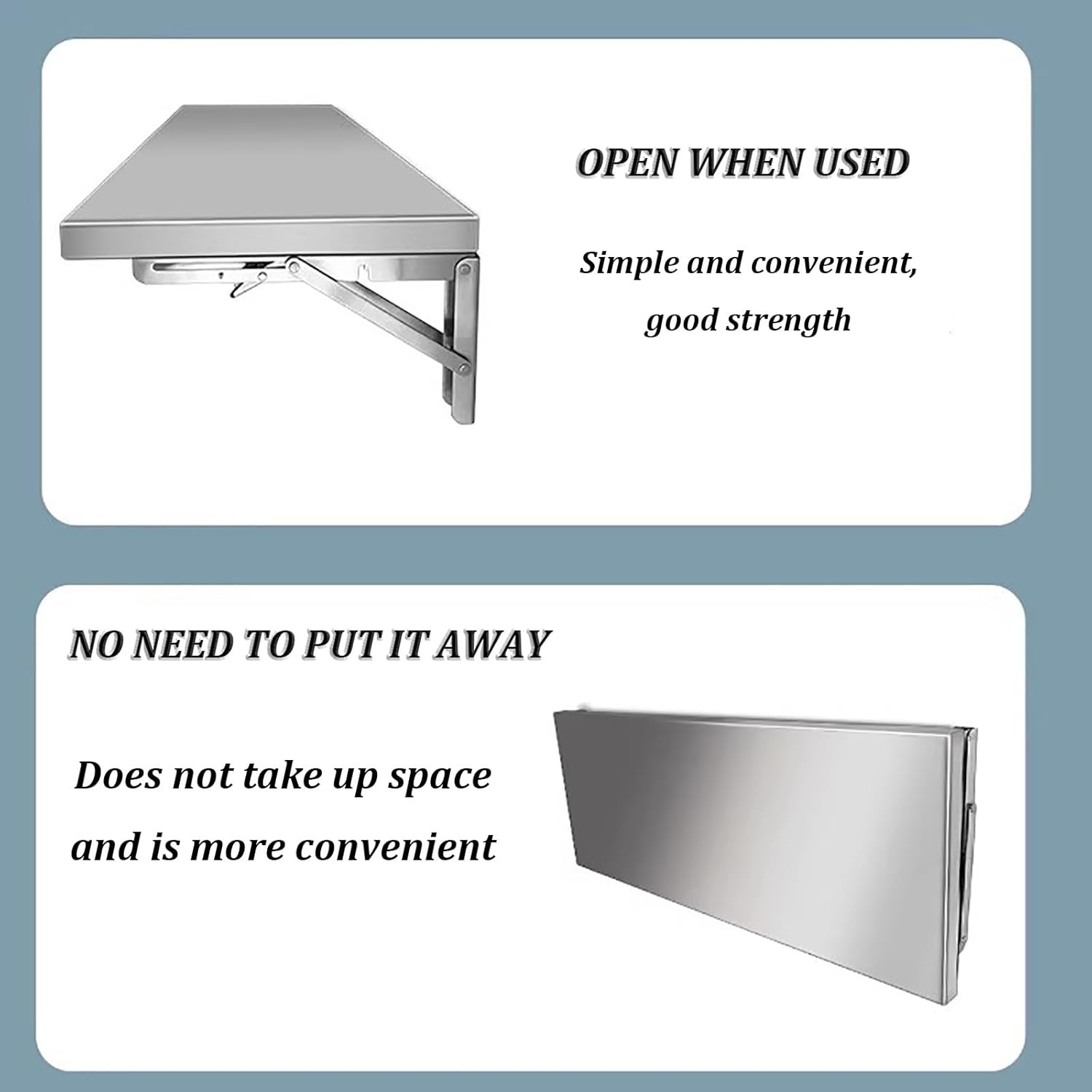 Stainless Steel Folding Wall Shelf,Stainless Steel Wall Mount Folding Table, Wall-Mounted Folding Table,for Laundry Room,Kitchen, Restaurant,Folding Design,Space Saving. (Size : L60*W40cm)
