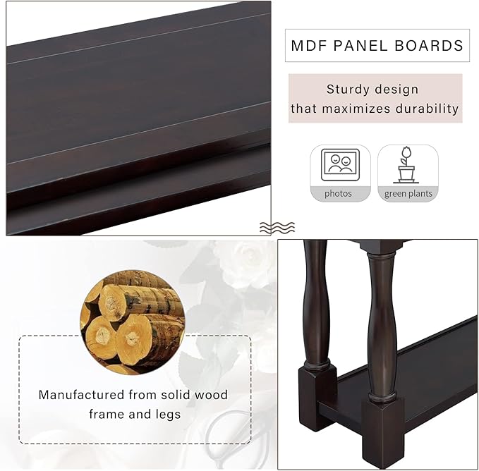 Merax 64" Classic Wood Console Table with Drawers and Bottom Shelf for Entryway Hallway Living Room (Espresso)