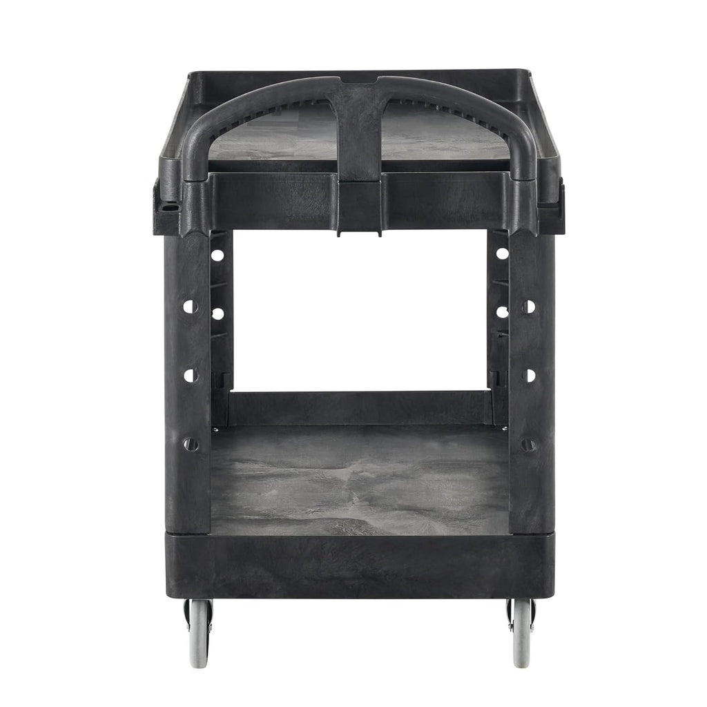 Rubbermaid Commercial Products 2-Shelf Utility/Service Cart, Medium, Black, Lipped Shelves, Ergonomic Handle, 500 Lbs Capacity, forfor Warehouse/Garage/Cleaning/Manufacturing