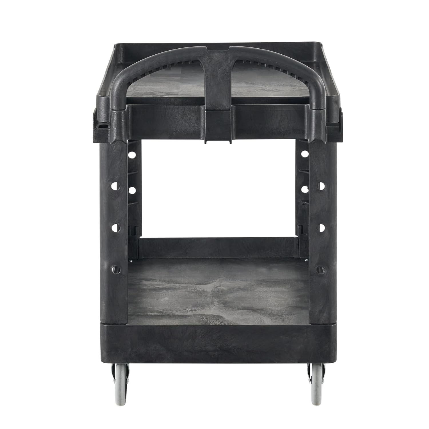 Rubbermaid Commercial Products 2-Shelf Utility/Service Cart, Medium, Black, Lipped Shelves, Ergonomic Handle, 500 Lbs Capacity, forfor Warehouse/Garage/Cleaning/Manufacturing