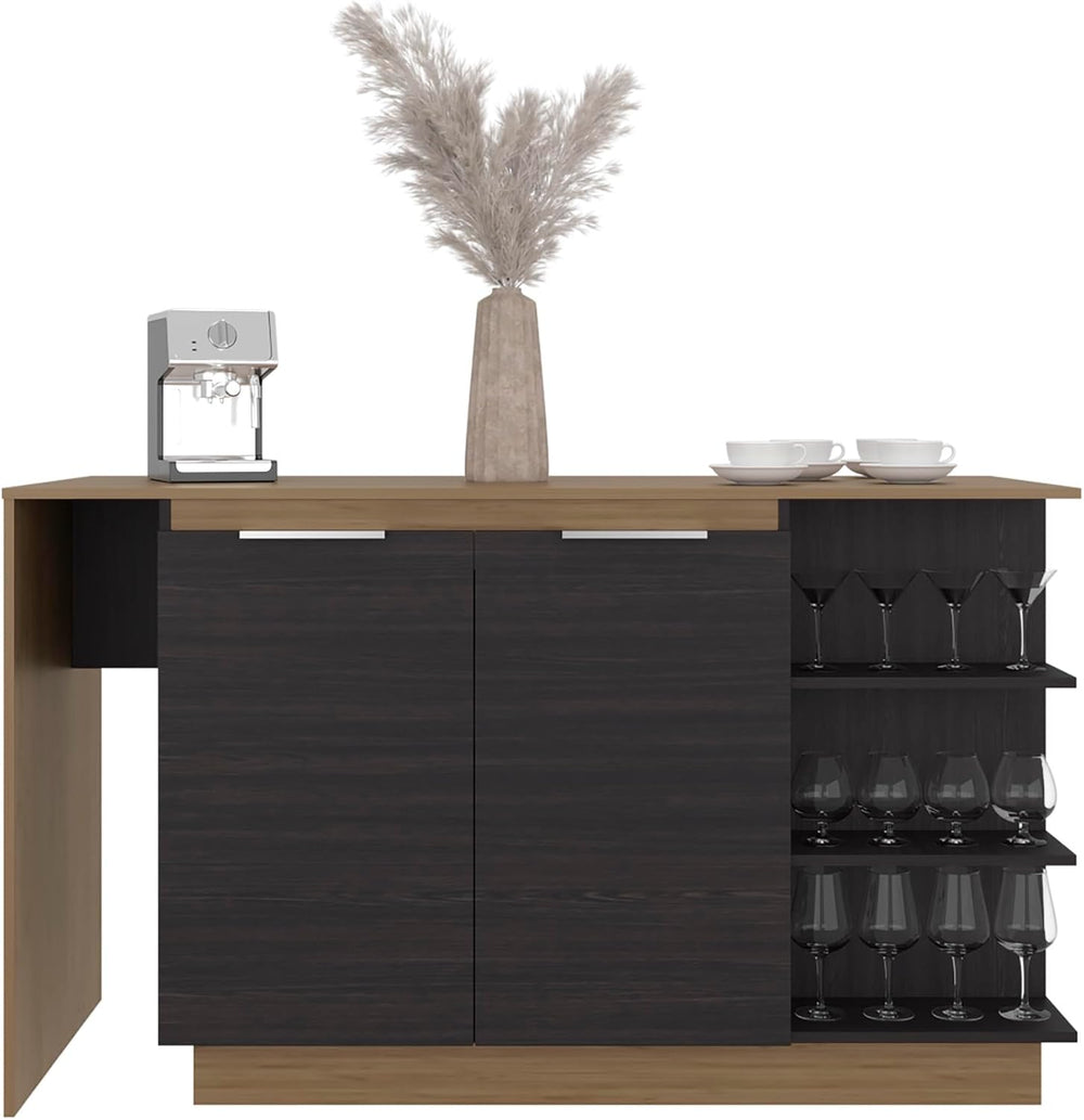 Kitchen Island with Storage Cabinet and Wine Glass Holder | Includes storage ...
