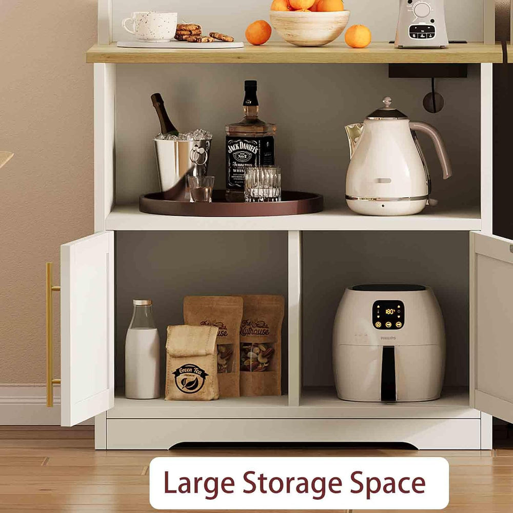 IDEALHOUSE Bakers Rack with Storage Cabinet, Microwave Stand with Power Outle...