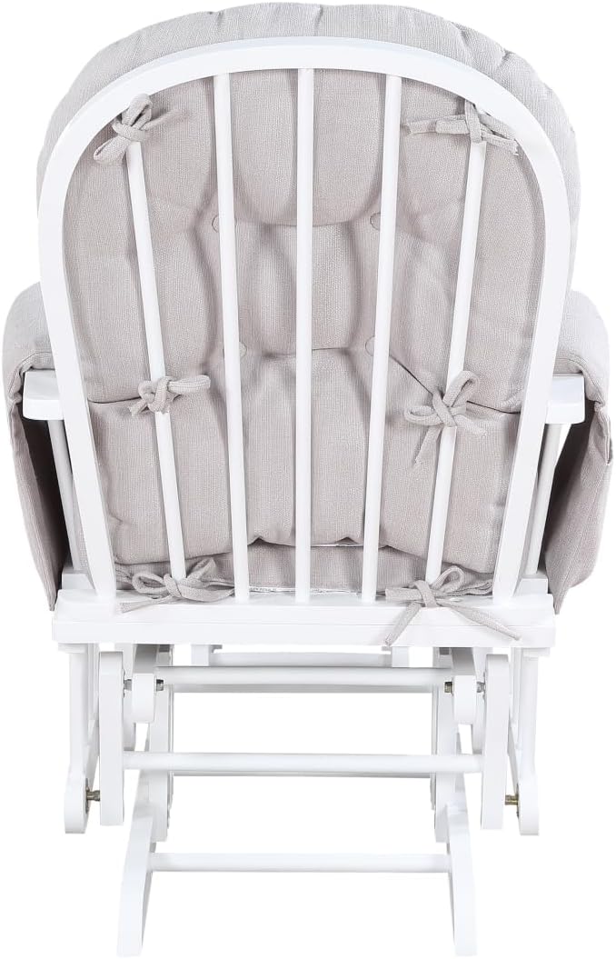 Glider and Ottoman White Wood and Woven Gray Fabric