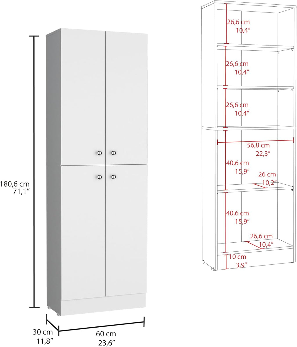 23.6" D*11.8" W*71.1" H Corner Kitchen Pantry, 3 Adjustable Shelves & Fixed Shelf, 2 Double-Doors, Freestanding Storage Cabinet, Modern Minimalist, for Living Room, Dining Room, White