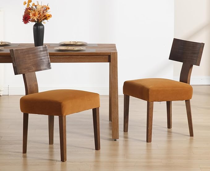chairus Farmhouse Dining Chairs Set of 4, Upholstered Accent Chairs with Wood T-Shape Back Armless Kitchen Chairs with Soft Pad, Velvet Brown