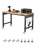 VEVOR Adjustable Workbench, 48-Inch Work Bench with Power Outlet, Wheels, and Pegboard, 2000 lbs Load Heavy Duty Oak Wood Top Work Table for Garage, Workshop, Office, and Home