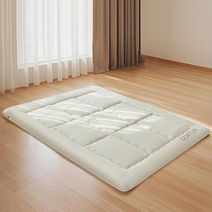 Japanese Floor Futon Queen Foldable Futon Mattress for Floor Tatami Mattress Portable Rollaway Bed for Guest Playmat for Kids Tatami Sleeping Pad Japanese Mattress for Adults Beige A