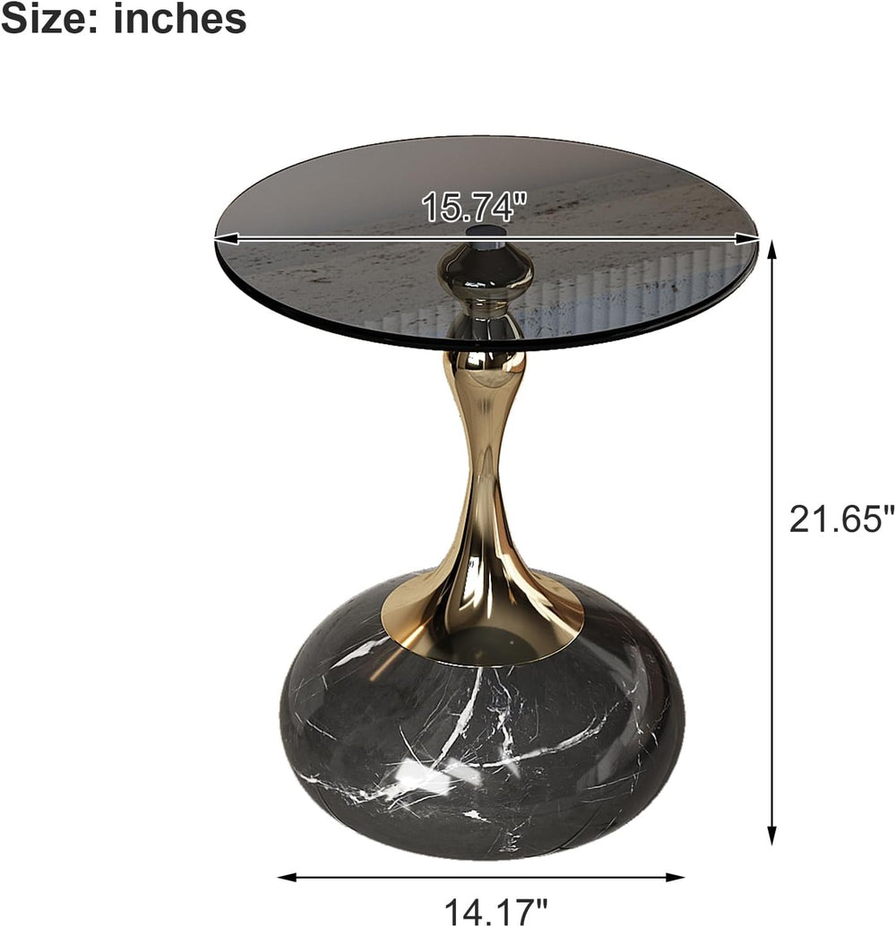 Lartis 10mm Gray Tempered Glass Side Table with Marble-Finish Base & Nano...
