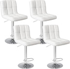 DUMOS Bar Stools Set of 4, 24 inch Counter Height Bar Stools, Upholstered Modern Kitchen Barstools with Metal Base, PU Leather Saddle Stools for Kitchen Island, White