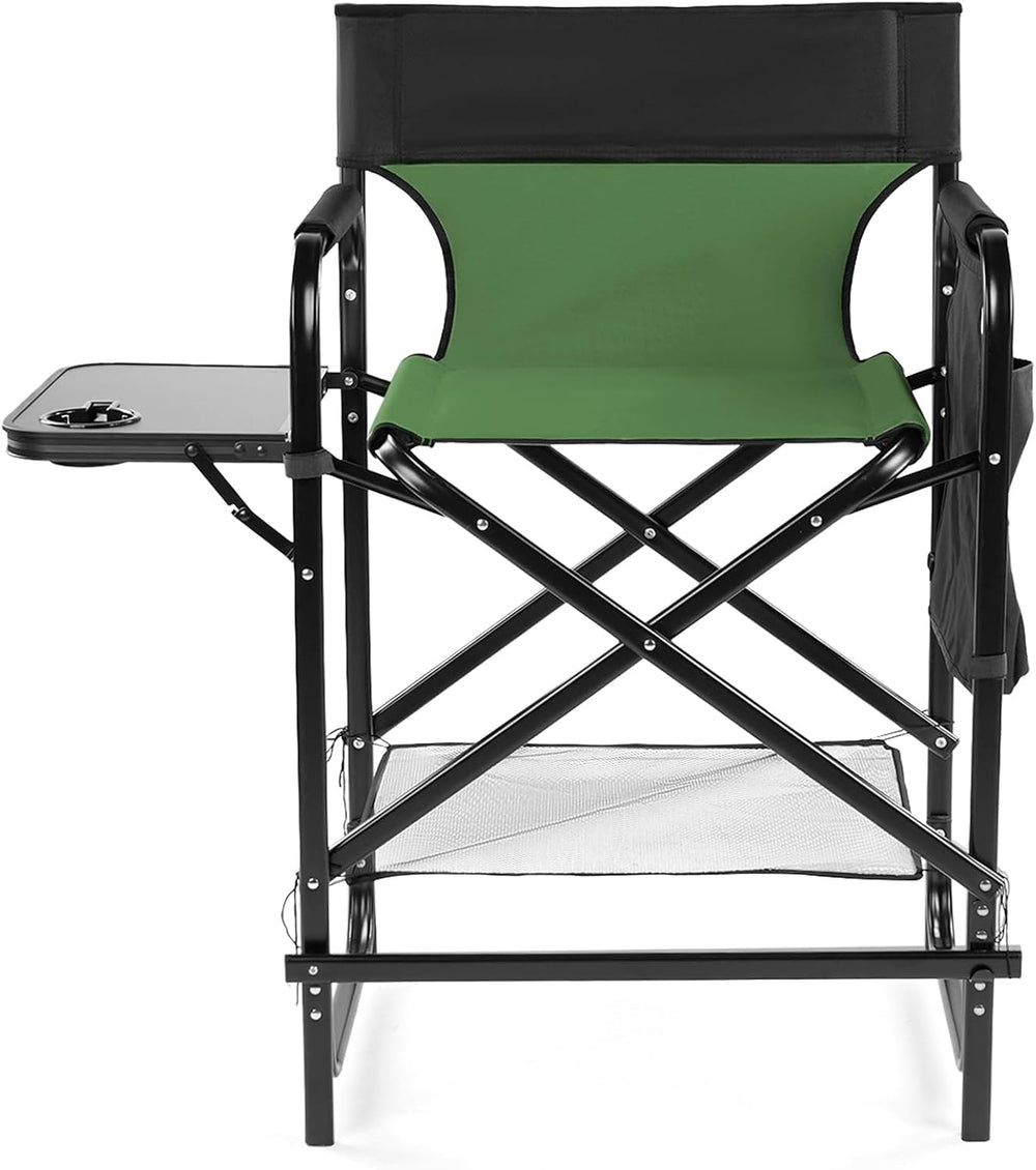 26" Tall Directors Chair, Outdoor Height Seat Folding Chair with Side Ta...