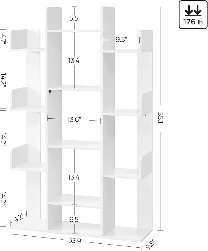VASAGLE Bookshelf, Tree-Shaped Bookcase with 13 Storage Shelves, Rounded Corn...