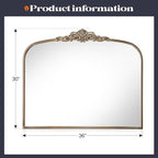 Vintage Gold Ornate Baroque Mirror, 30” x 36” Arched Antique Brass Mirrors for Fireplace Mantel, Arch Bathroom Vanity Mirror for Wall with Metal Frame for Entryway Bedroom Living Room