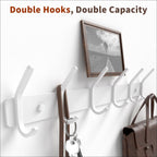 Coat Rack Wall Mount Hooks - 15 Inch Matte White Metal 6-Hook Organizer Wall Mounted, Modern Kids Room, Entryway & Bathroom Hanger for Beach Towels, Coats, Purses, Bags (2 Pack)